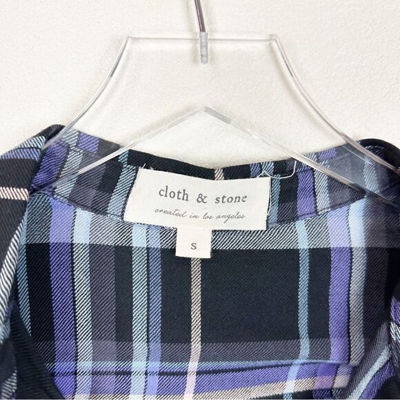 Cloth & Stone Purple Flannel Long Sleeve Pocket Blouse Anthropologie Top S - Picture 5 of 7